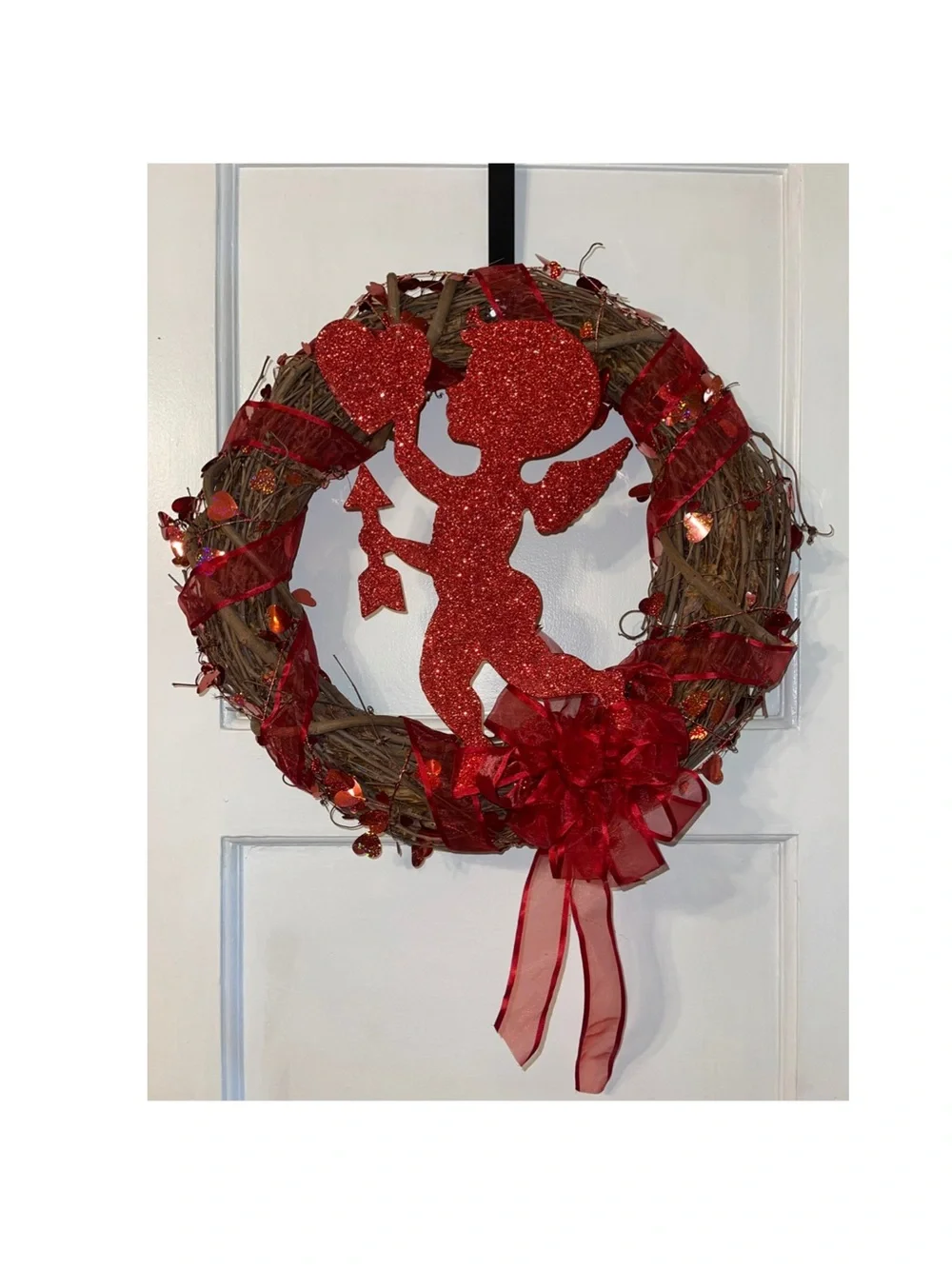 Shiny Red Glitter Cupid 18 Inch Grapevine Wreath
